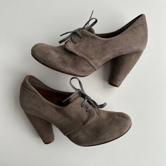 Chie Mihara Anthropologie Round Heeled Oxford Fawn Suede Pinup Shoes EU 38 US 7 - Picture 1 of 10